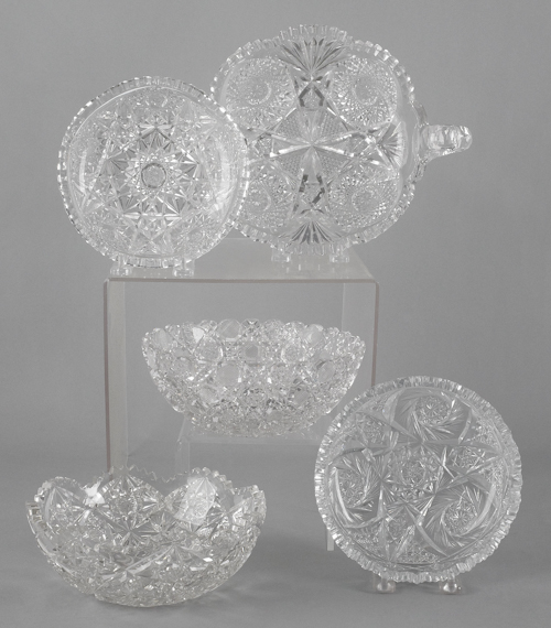 Five cut glass bowls largest - 8