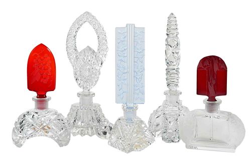 FIVE CZECH CUT CLEAR GLASS