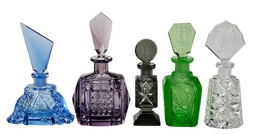 FIVE CZECH CUT GLASS PERFUME