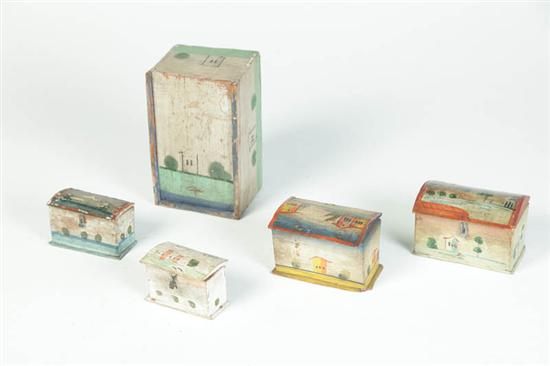 FIVE DECORATED BOXES.  Attributed