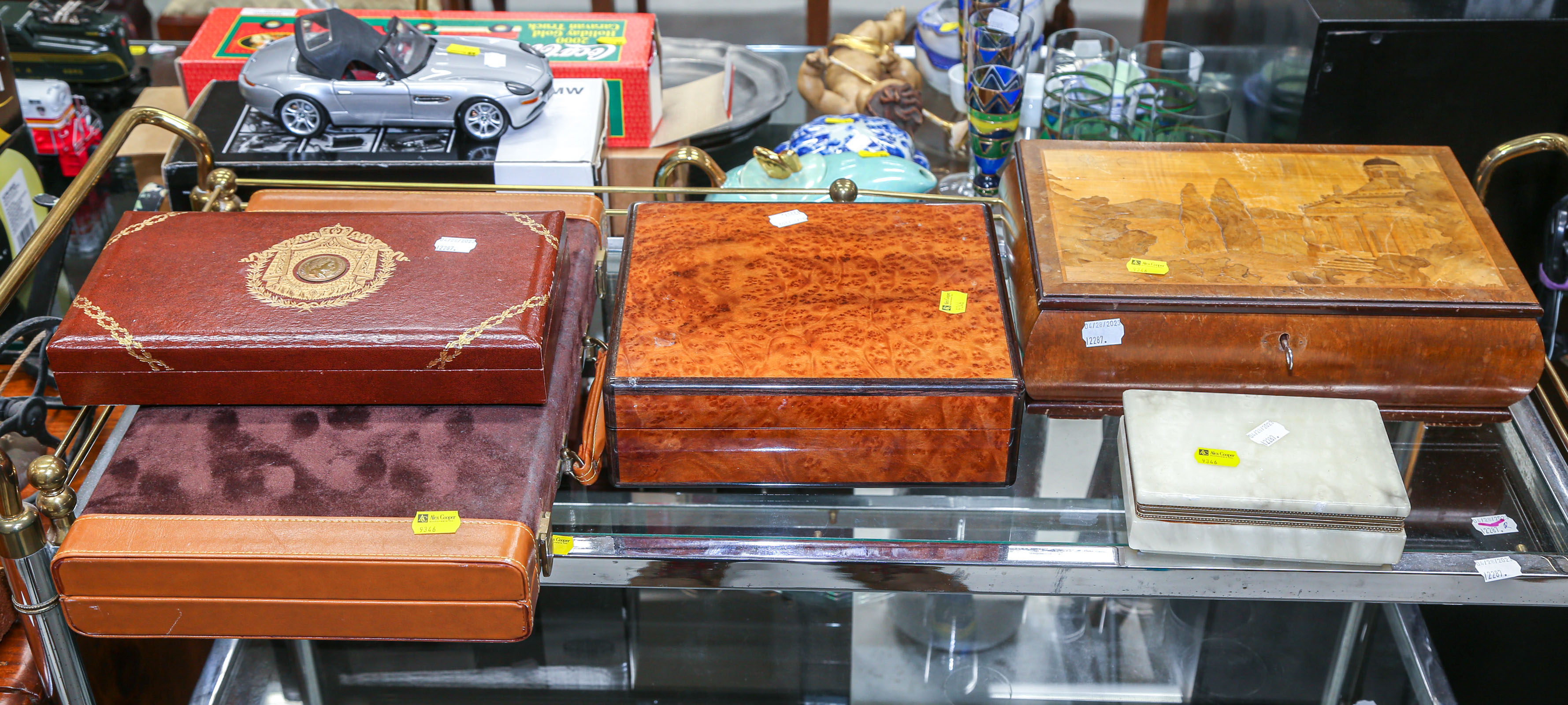 FIVE DECORATIVE BOXES Including