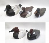 FIVE DECORATIVE CARVED DUCKS A