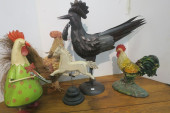 FIVE DECORATIVE CHICKEN AND HO