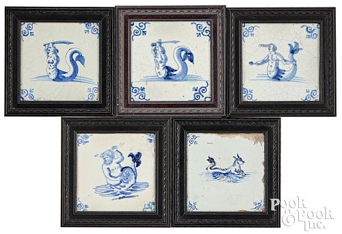 FIVE DELFT BLUE AND WHITE SEA