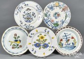 FIVE DELFT POLYCHROME PLATES,