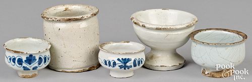 FIVE DELFTWARE OINTMENT JARS,