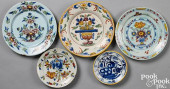 FIVE DELFTWARE PLATES, 18TH C.