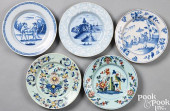 FIVE DELFTWARE PLATES, 18TH C.