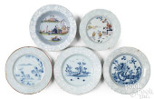FIVE DELFTWARE PLATES AND SHAL