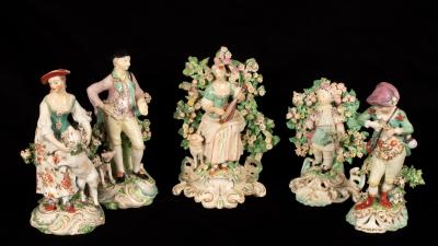 Five Derby figures, a pair shepherd