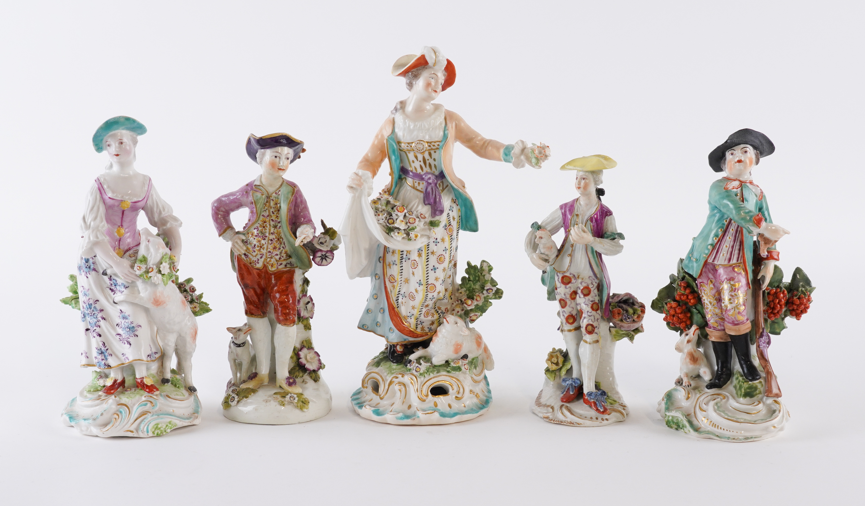 FIVE DERBY PORCELAIN FIGURES (5)