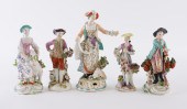 FIVE DERBY PORCELAIN FIGURES (