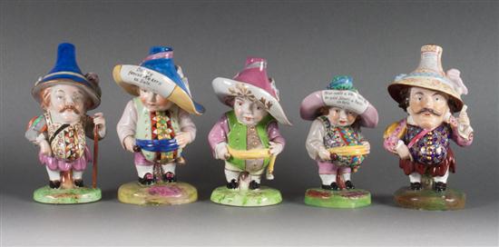 Five Derby style porcelain