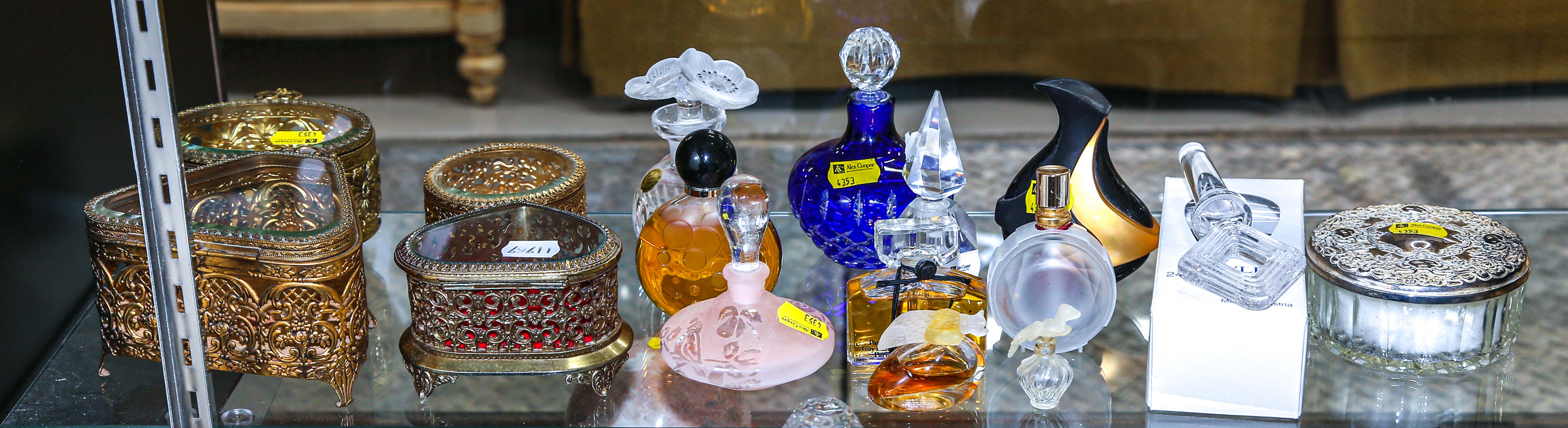 FIVE DRESSER BOXES & 10 PERFUME