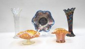 FIVE DUGAN CARNIVAL GLASS VESS