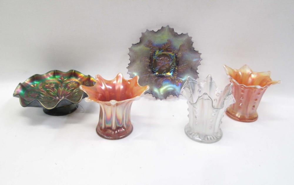 FIVE DUGAN CARNIVAL GLASS