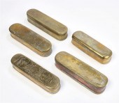 FIVE DUTCH BRASS TOBACCO BOXES