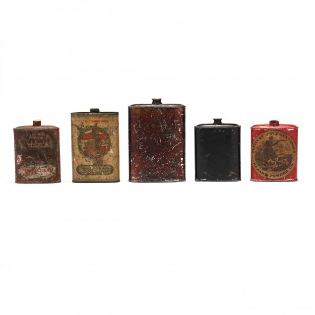 FIVE EARLY GUN POWDER TINS 1870s to