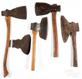 FIVE EARLY WROUGHT IRON AXES,