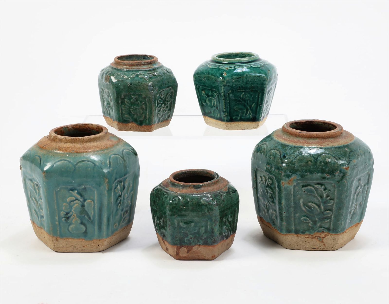 FIVE EAST ASIAN GREEN GLAZED