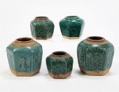 FIVE EAST ASIAN GREEN GLAZED P