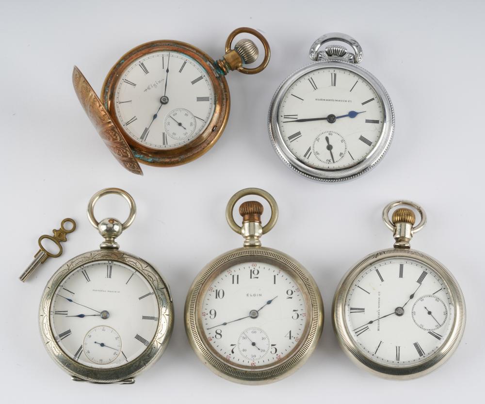 FIVE ELGIN POCKET WATCHES1: 18s