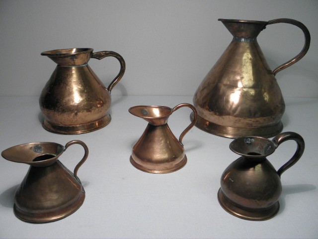 Five English hammered copper
