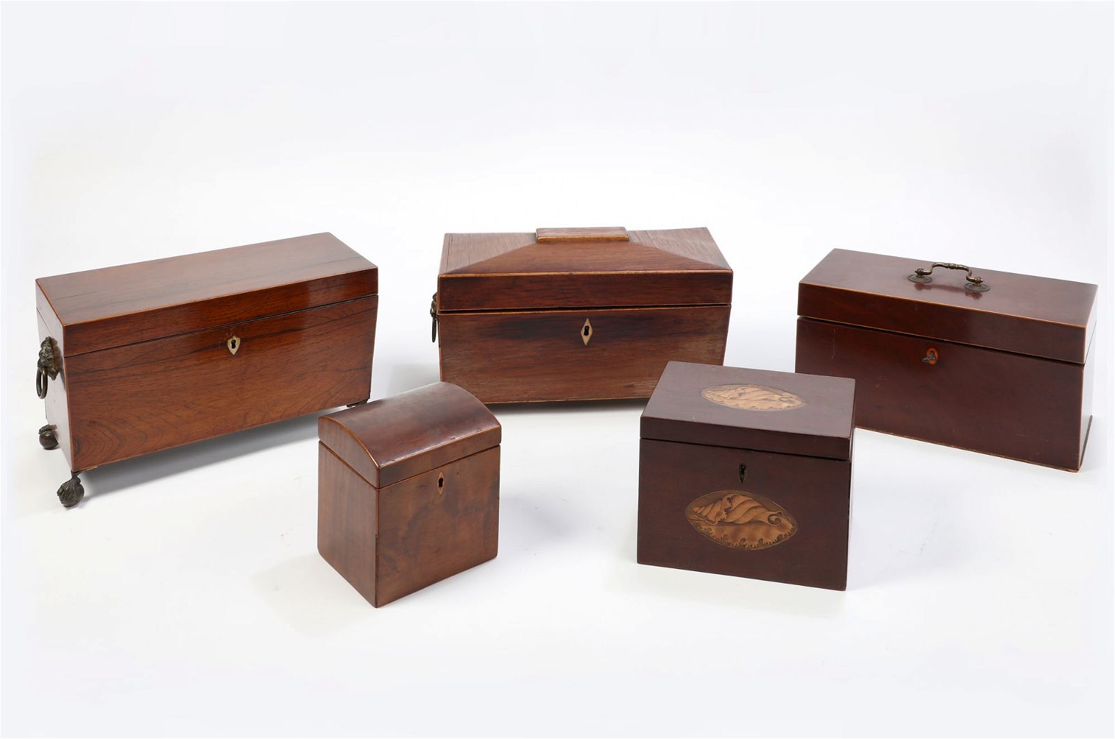 FIVE ENGLISH HARDWOOD TEA