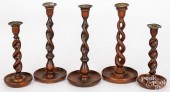FIVE ENGLISH OAK SPIRAL CANDLE