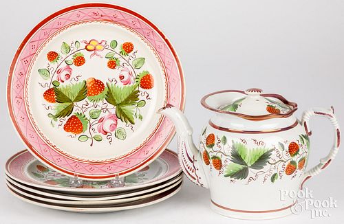 FIVE ENGLISH PEARLWARE STRAWBERRY