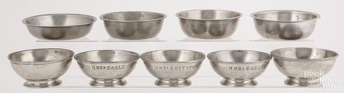 FIVE ENGLISH PEWTER MESS BOWLS,