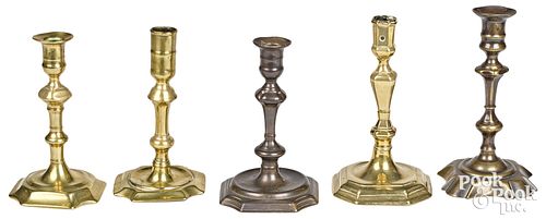 FIVE ENGLISH QUEEN ANNE BRASS