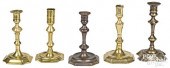 FIVE ENGLISH QUEEN ANNE BRASS