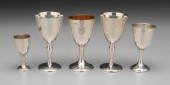 Five English silver goblets: o
