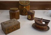 FIVE ENGLISH TOLE DECORATED BO
