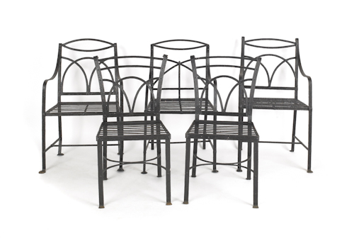 Five English wrought iron garden