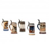 FIVE ETCHED METTLACH STEINS, G