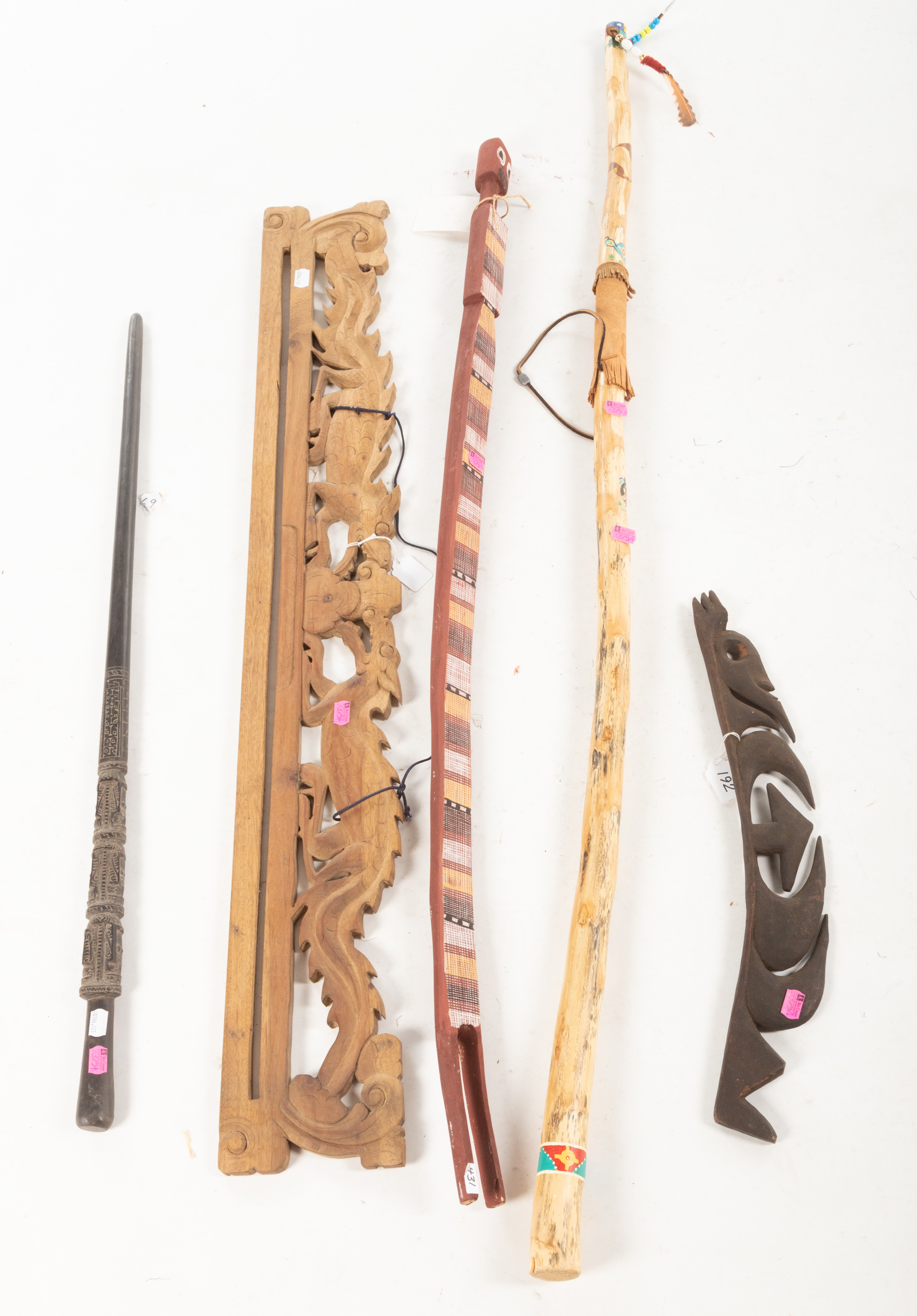 FIVE ETHNIC WOOD CARVINGS Including