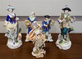 FIVE EUROPEAN PORCELAIN FIGURI