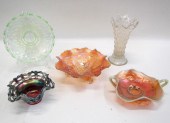 FIVE FENTON CARNIVAL GLASS VES