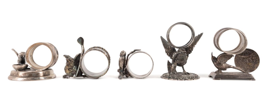 FIVE FIGURAL BIRD MOTIF SILVER