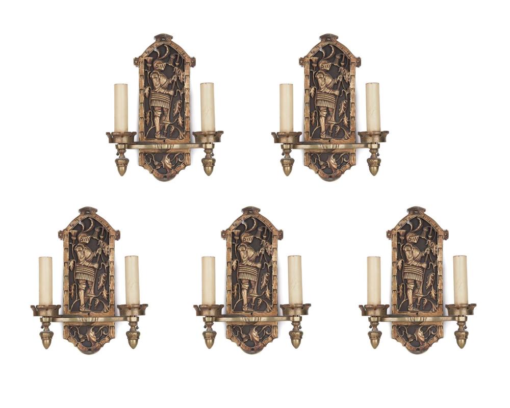 FIVE FIGURAL CAST BRASS WALL