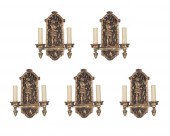 FIVE FIGURAL CAST BRASS WALL S