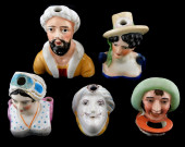 FIVE FIGURAL INKWELLS, 19TH C.