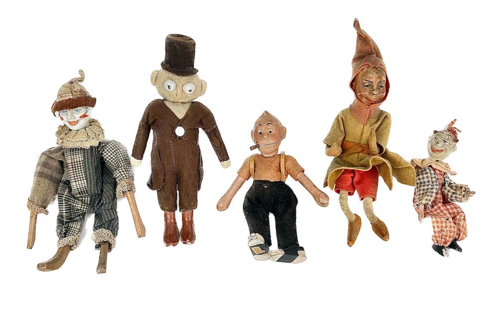 FIVE FIGURAL TOYS 20TH CENTURY