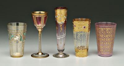 Five fine glass vases and tumblers: