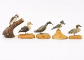 FIVE FINELY CARVED BIRDS & DUC
