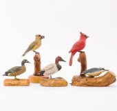 FIVE FINELY CARVED BIRDS, MID