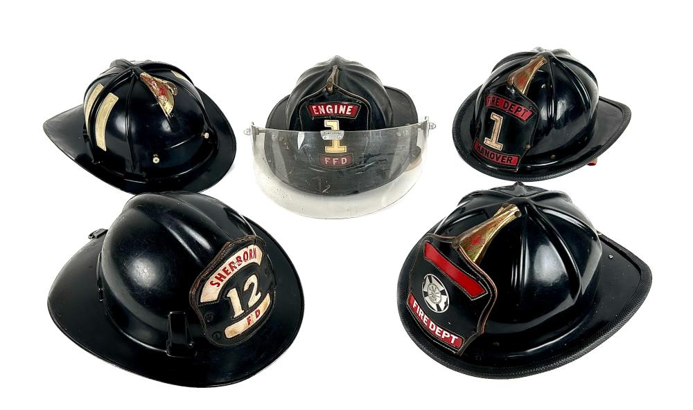 FIVE FIRE HELMETS 20TH CENTURY