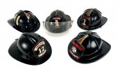 FIVE FIRE HELMETS 20TH CENTURY